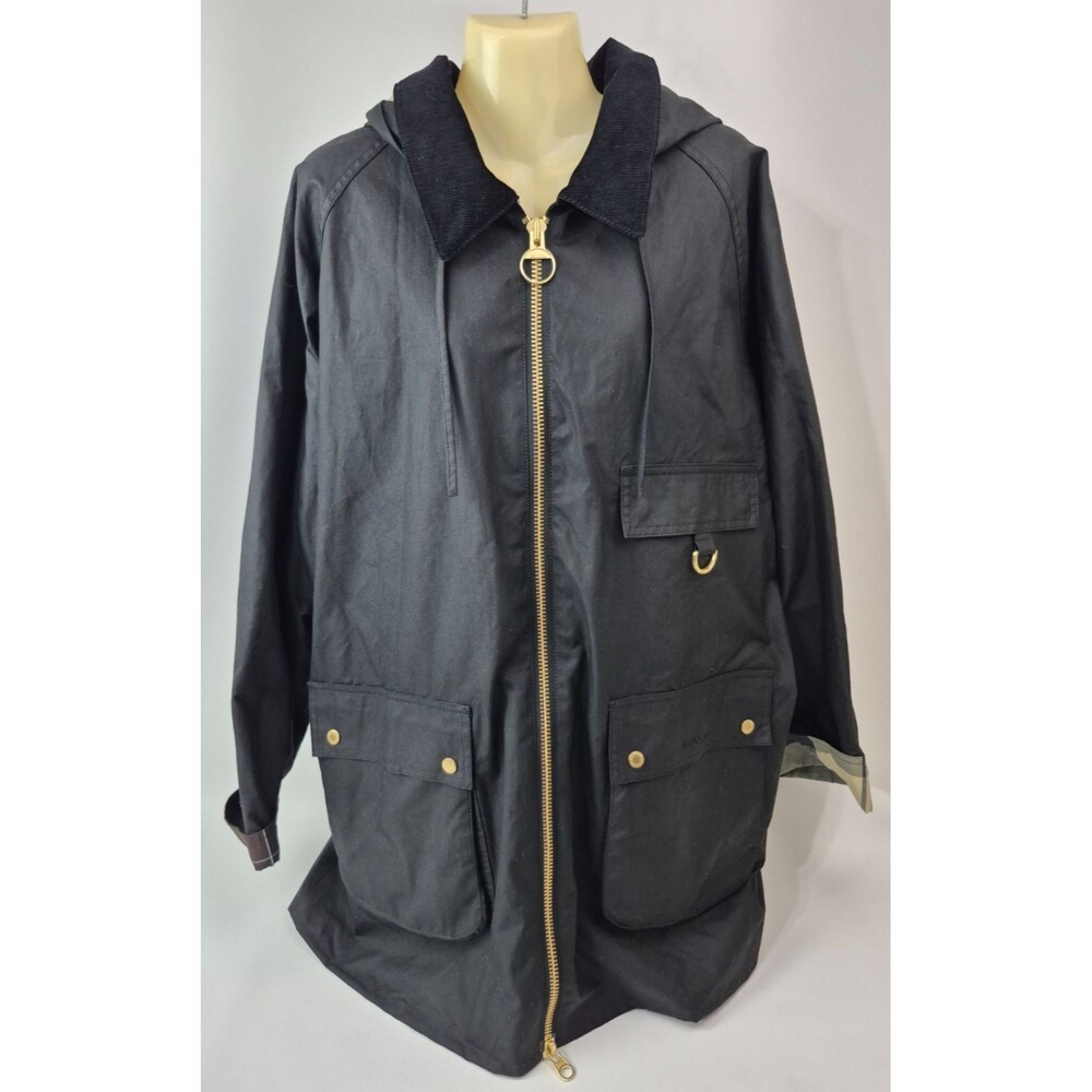 Barbour Women's Black Highclere Hooded Waxed Jacket Coat Size 14 US